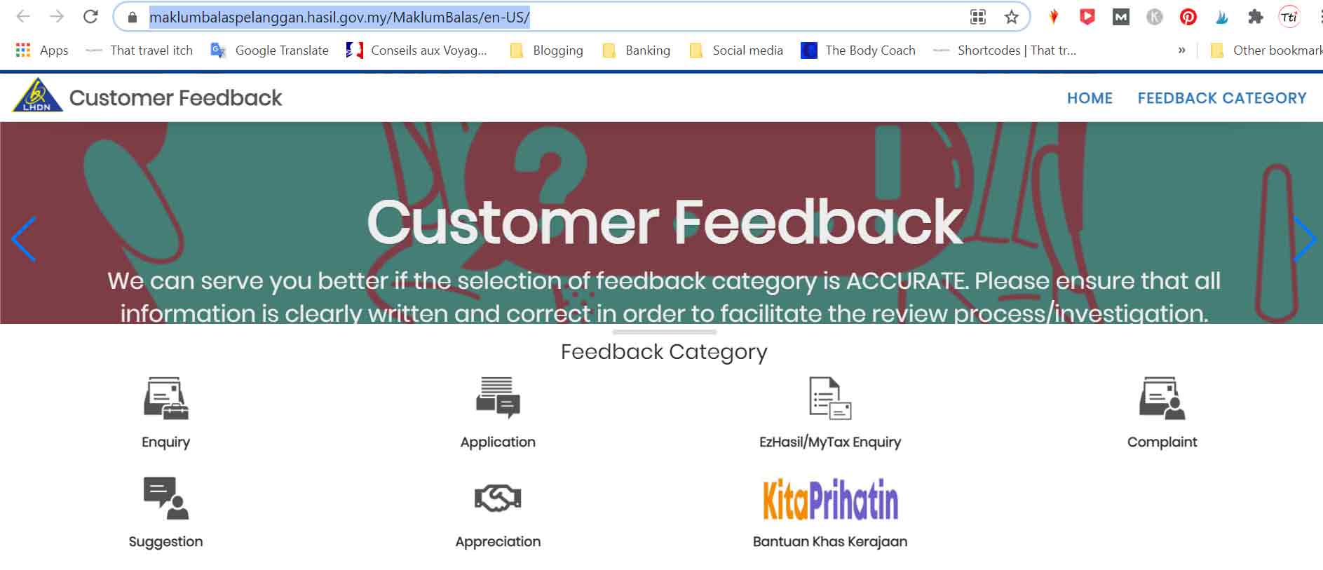 LHDN Hasil custoemr feedback website