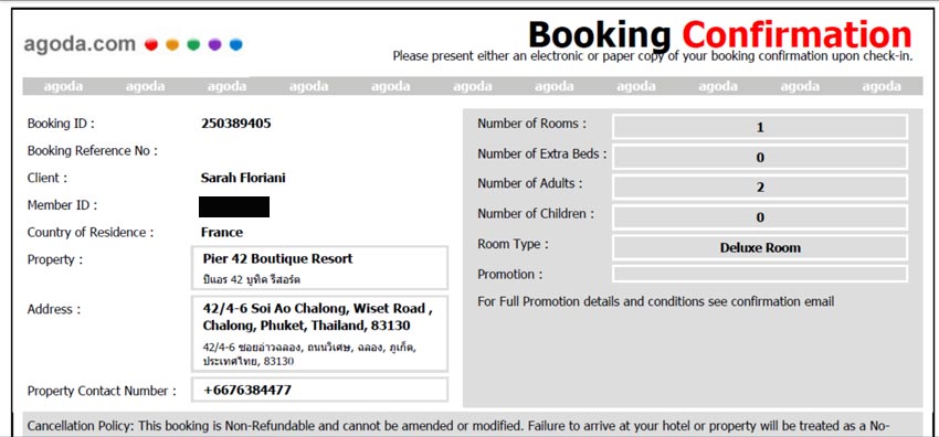 Example of the booking voucher with Agoda